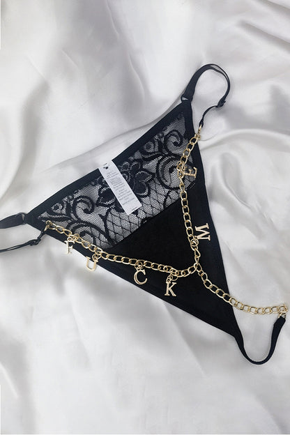 Dollcini Szexi Csipkés Tanga – Arany Betűs Lánccal