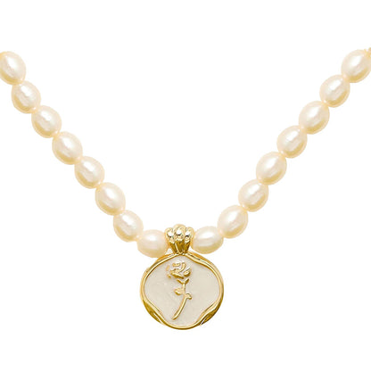 Dollcini Pearl Gyöngy Nyaklánc Virág Medállal – Rózsa vagy Tulipán