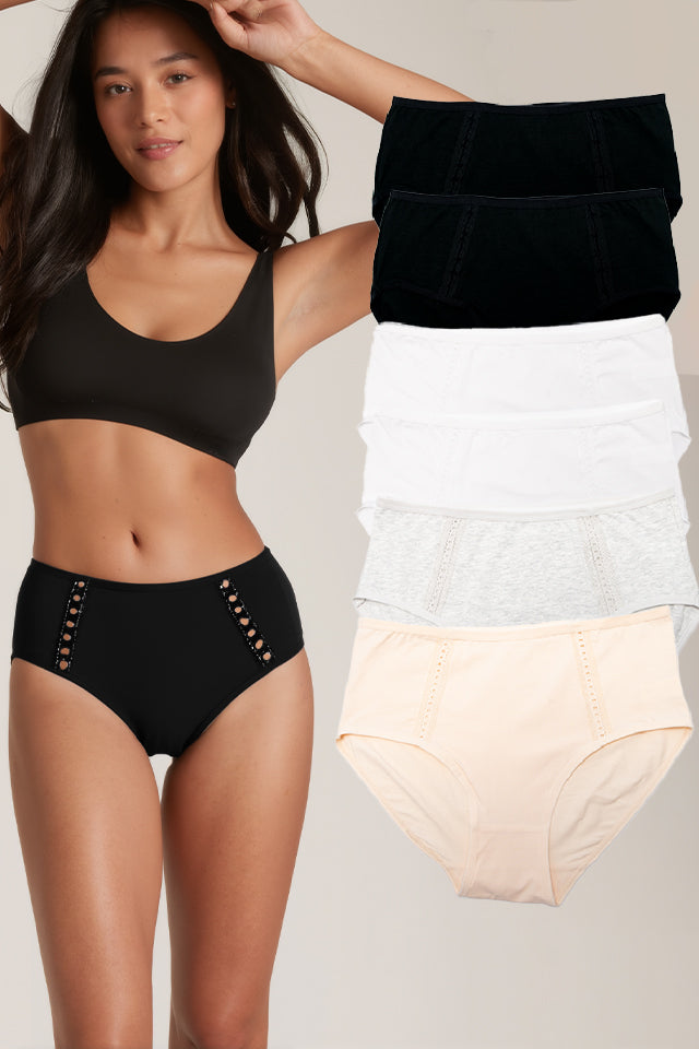 Dollcini ,Magas derekú női bugyi ,95% Pamut + Spandex-Többszínű, 6 db-os Csomag,68832