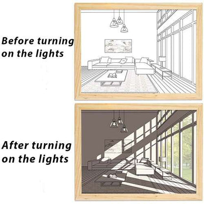 Dollcini Otthon LED Világító Falikép – USB-s, Fa Keretes Dekor