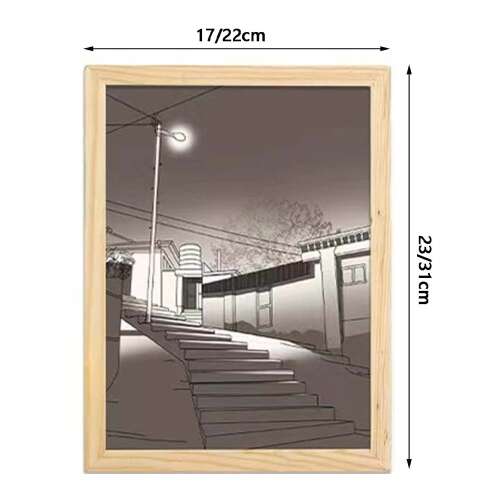 Dollcini Otthon LED Világító Falikép – USB-s, Fa Keretes Dekor