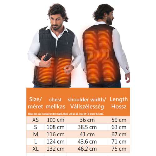 Dollcini Fűthető Férfi Mellény – 9 Zónás, USB Töltéssel, Fekete [A powerbankot külön kell megvásárolni]