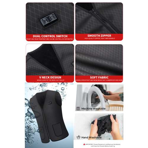 Dollcini Férfi Fűthető Mellény – V-nyakú, USB Fűtésű, Stílusos és Meleg [A powerbankot külön kell megvásárolni]