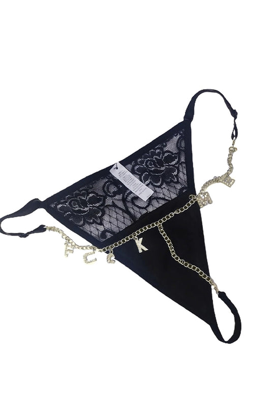 Dollcini Szexi Csipkés Tanga – Arany Betűs Lánccal