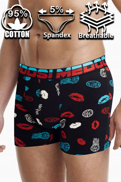 Dollcini Légáteresztő Pamut Férfi Boxeralsó - 95% Pamut, Csókmintás, 3 darabos szett