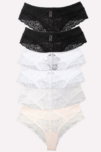 Dollcini,Klasszikus Női Bugyi ,Brazil Női Bugyi,Női Csipkés Bugyi – 95% Pamut+Spandex, Többszínű, 6 db-os Csomag