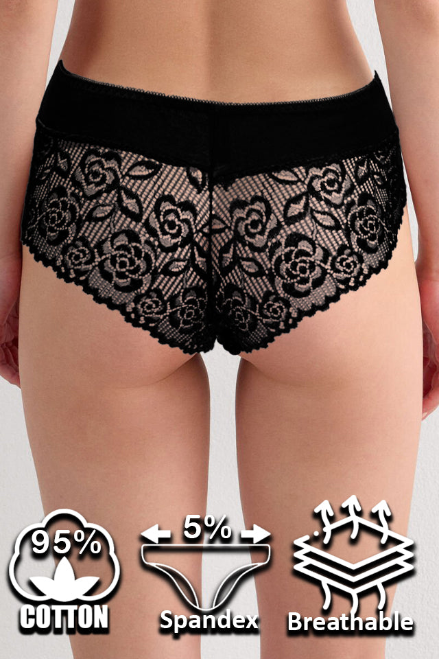 Dollcini,Klasszikus Női Bugyi ,Brazil Női Bugyi,Női Csipkés Bugyi – 95% Pamut+Spandex, Többszínű, 6 db-os Csomag