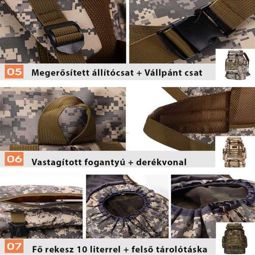 Dollcini Katonai Stílusú Férfi Túrahátizsák – 80L, Vízálló