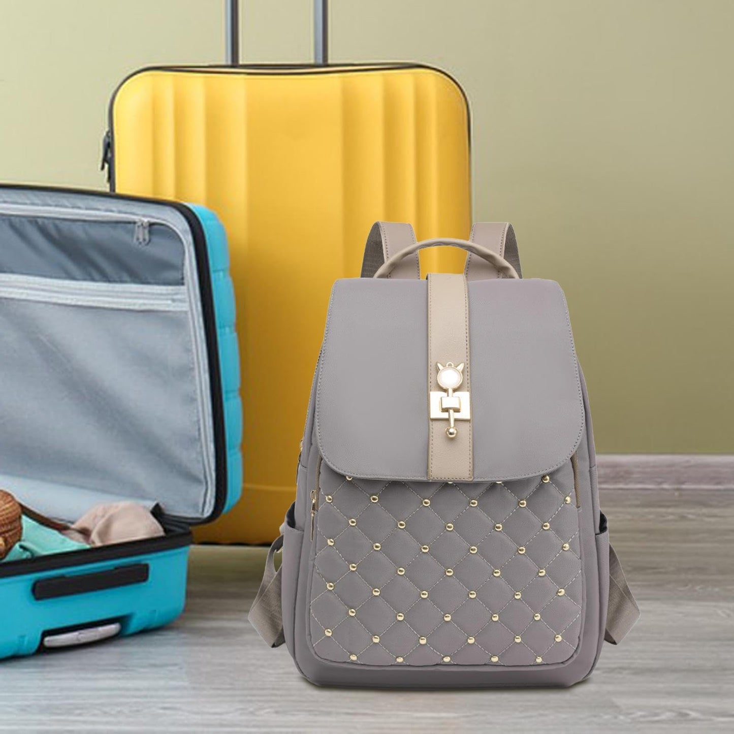 Dollcini Lopásgátló Nylon Hátizsák – Nagy Kapacitású Campus Hátizsák, Arany díszítéssel