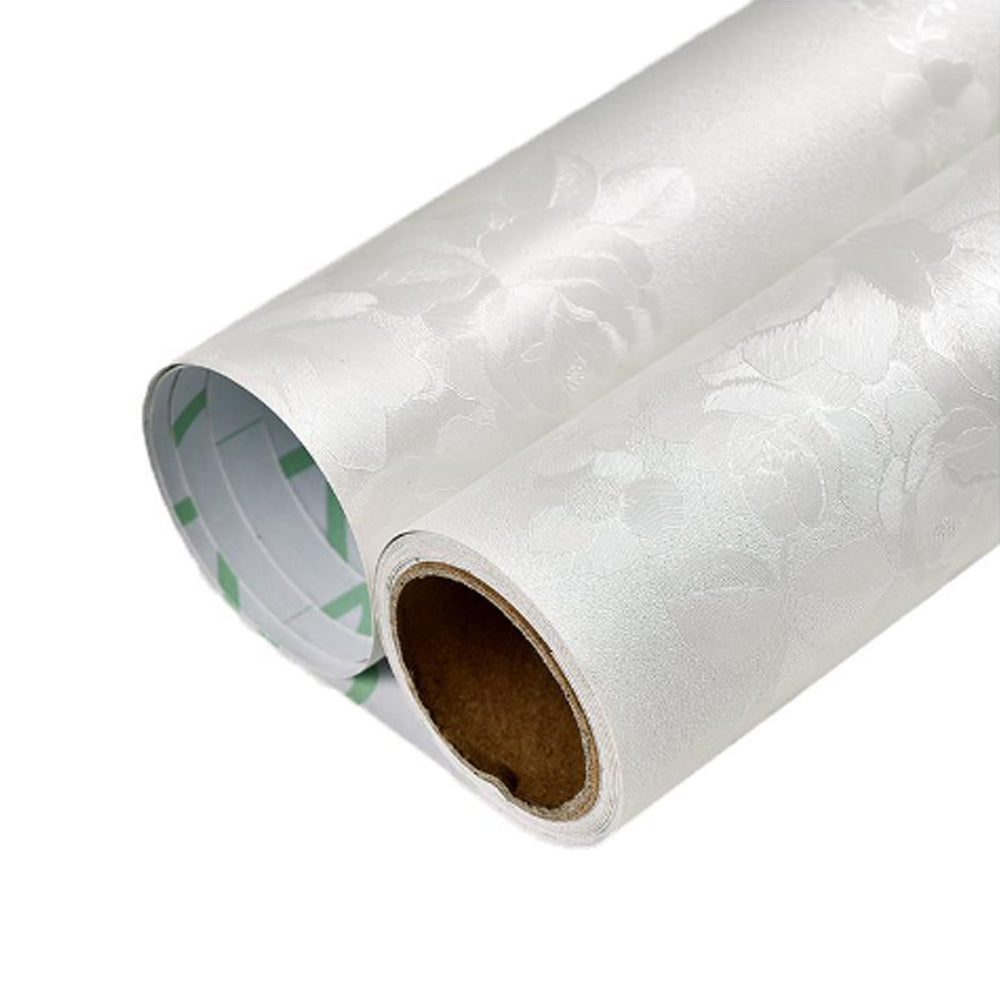 Dollcini Otthon Öntapadós Tapéta – Fehér Virágos Texturált, Dombornyomott